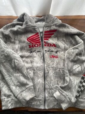 Honda Racing Grey Camo Zip Hoodie with Red Logo
